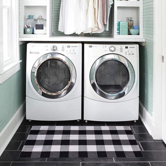 Bathroom Floor Mat Quick Absorbent Quick-Drying Anti-Slip Colorblock Plaid Printing Manual Braided