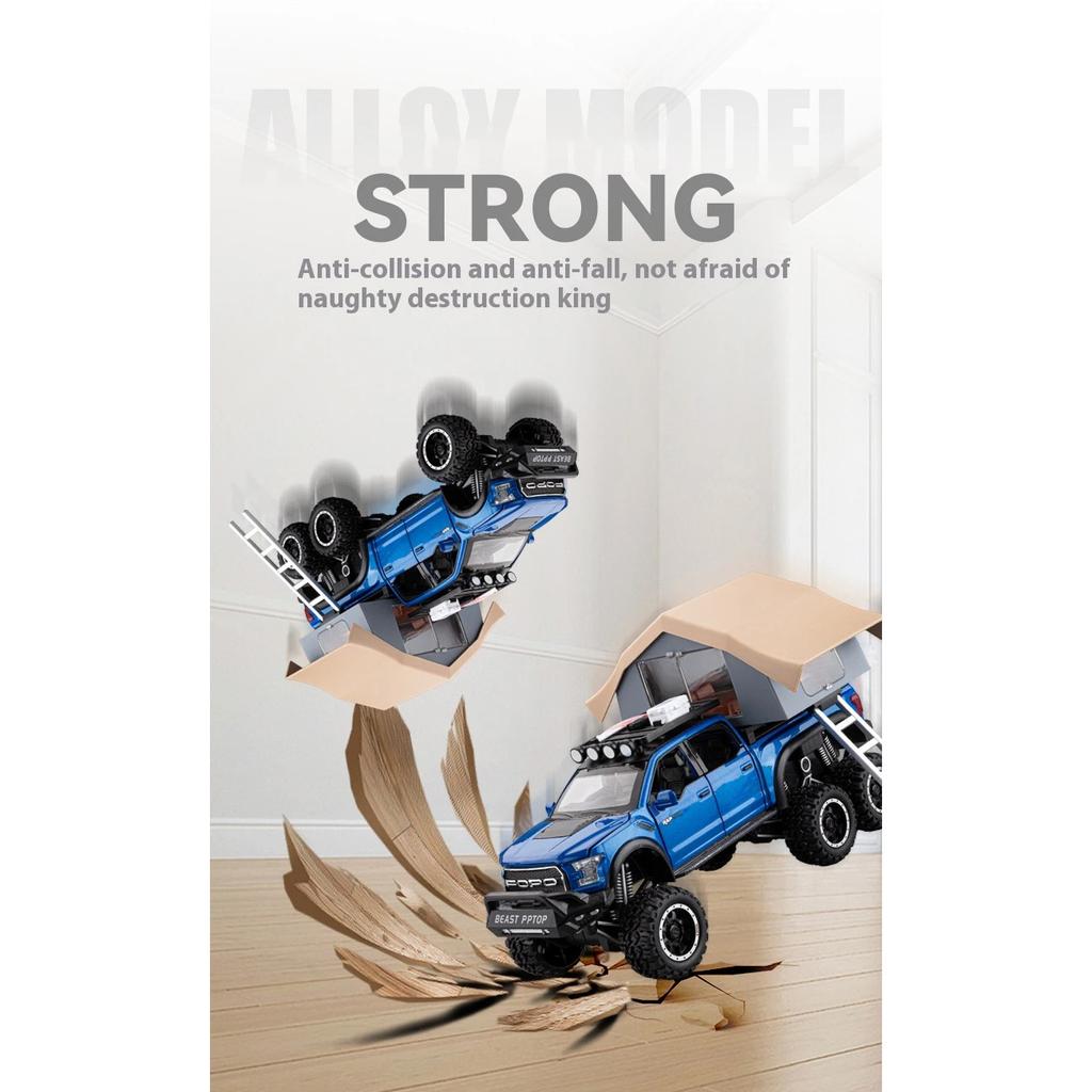 1/24 Ford Raptor Pickup Truck Model, Removable Simulated Alloy RV, Off-road Toy Car with Sound and Light, Boy's Birthday Gift
