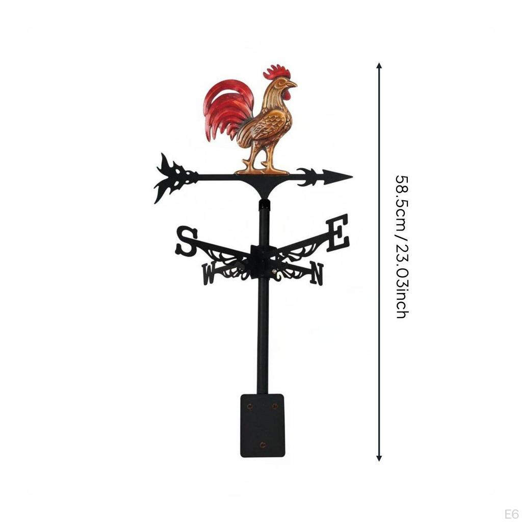 Weathercock Weathervane Wrought Iron Metal Weather Resistant Roof Mount Wind Indicator