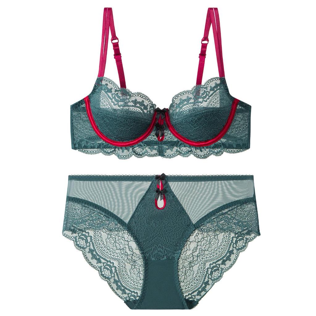 Red Lace Lingerie Set, Ultra-Thin Push-Up Bra, Flattering for Larger Busts, Pure Desire