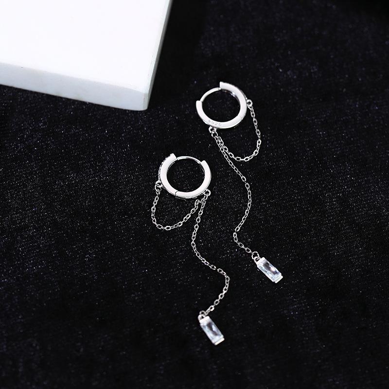 Charm Zircon Long Tassel Pendant Drop Dangle Earring for Women Creative Fashion Stainless Steel Hoop Earring Jewelry Wholesale