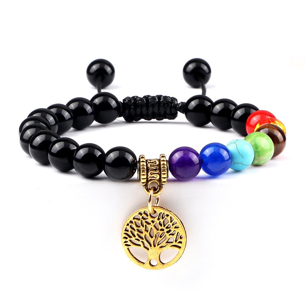 Tree of Life Pendant Woven Bracelet with Tiger Eye Matte Stone Beads - European & American Fashion