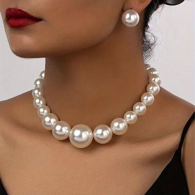 3 Stück Damen Trend Große Perlenohrringe, Halsketten, Schmucksets, Hochzeiten, Bankette, Partys und Weihnachtsgeschenke