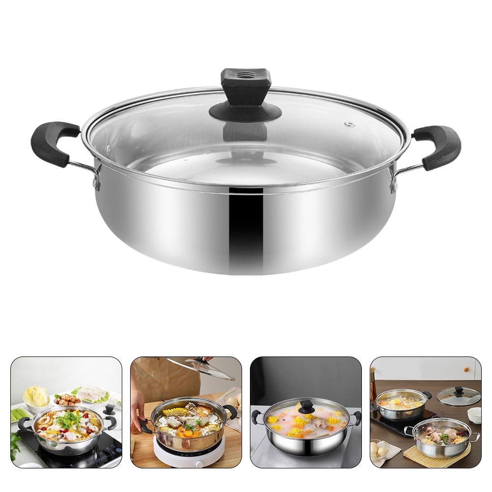 

28Cm Stainless Steel Hot Pot Double Handle Stock Pot Large Capacity Soup Pan Practical Hotpot Cookware Stovetop Kitchen Dining срібний