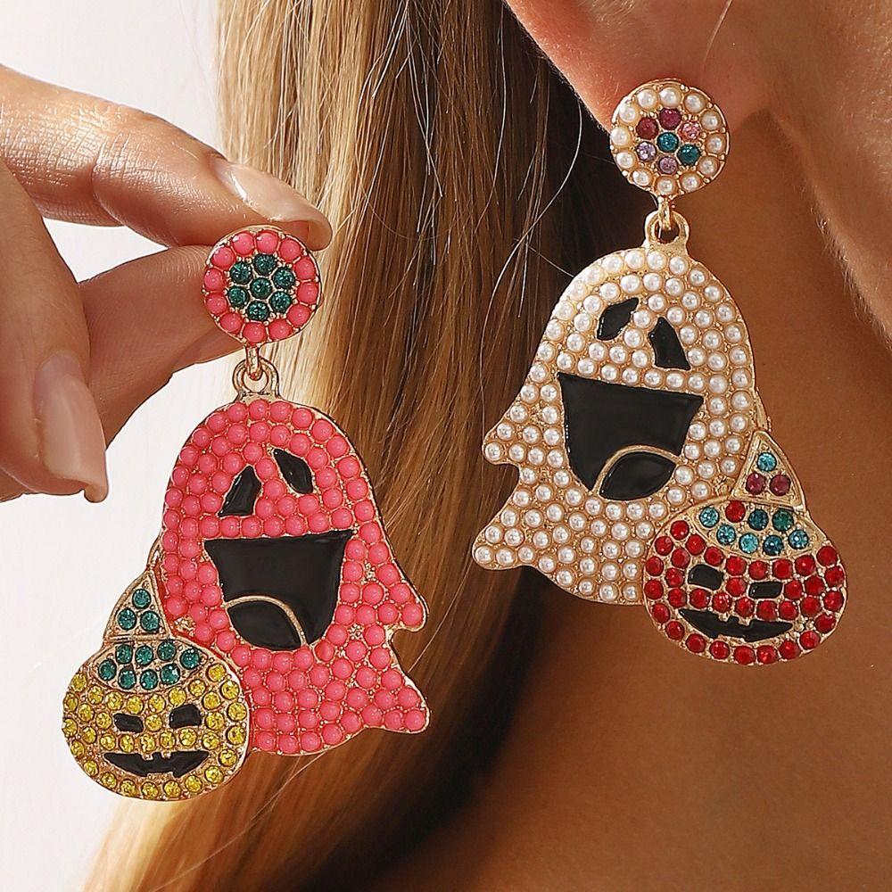 Kawaii Ghost Pumpkin Earrings Pearl Halloween Party Jewelry Vintage Cute Ghost Earrings Daily