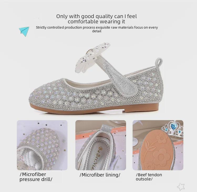 2025 Spring & Autumn Rhinestone Princess Shoes: Soft Sole Baby Bow Leather