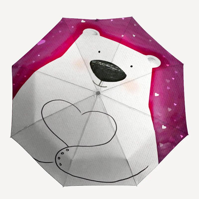 1pc Polar Bear Heart Automatic Folding Umbrella, 8-Rib Durable Iron Frame, Compact Travel Umbrella for Women & Men097