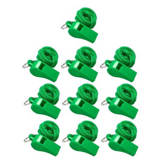 

10Pcs Plastic Whistles with Lanyards Loud Sport Referee Pea Whistles for Coaches Emergency Survival Use Replacement Coaches Whistle 10pcs зелёный