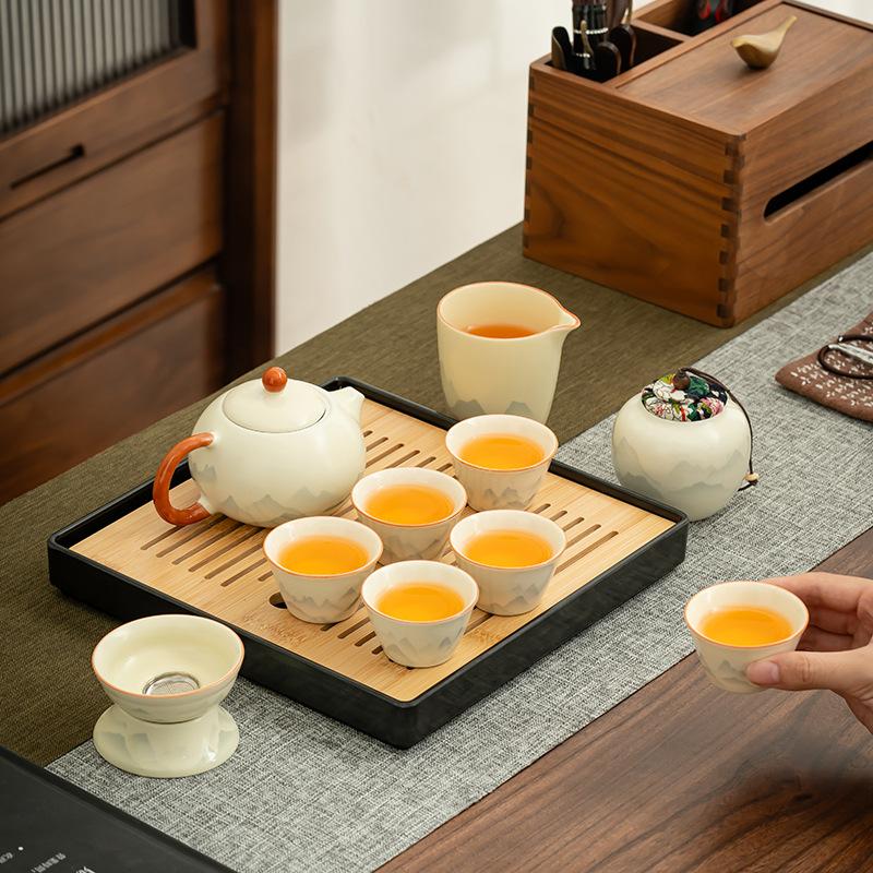 Simple Kung Fu tea set style Ru kiln teapot portable tea set