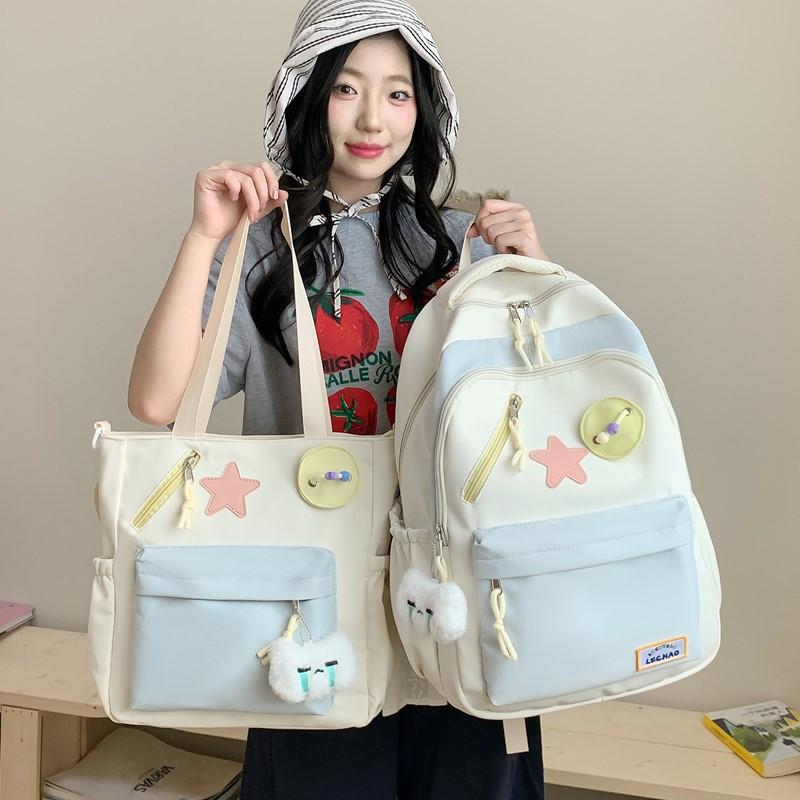 Schoolbag College Style Junior High School Students Elementary School Students Large Capacity Two-piece Set Class Backpack Cute Handheld Tuition Bag