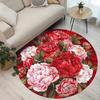 Vivid Red Peony Round Rug, Non-Slip Anti-Shedding Carpet for Living Room, Bedroom, Office Polyester Decor