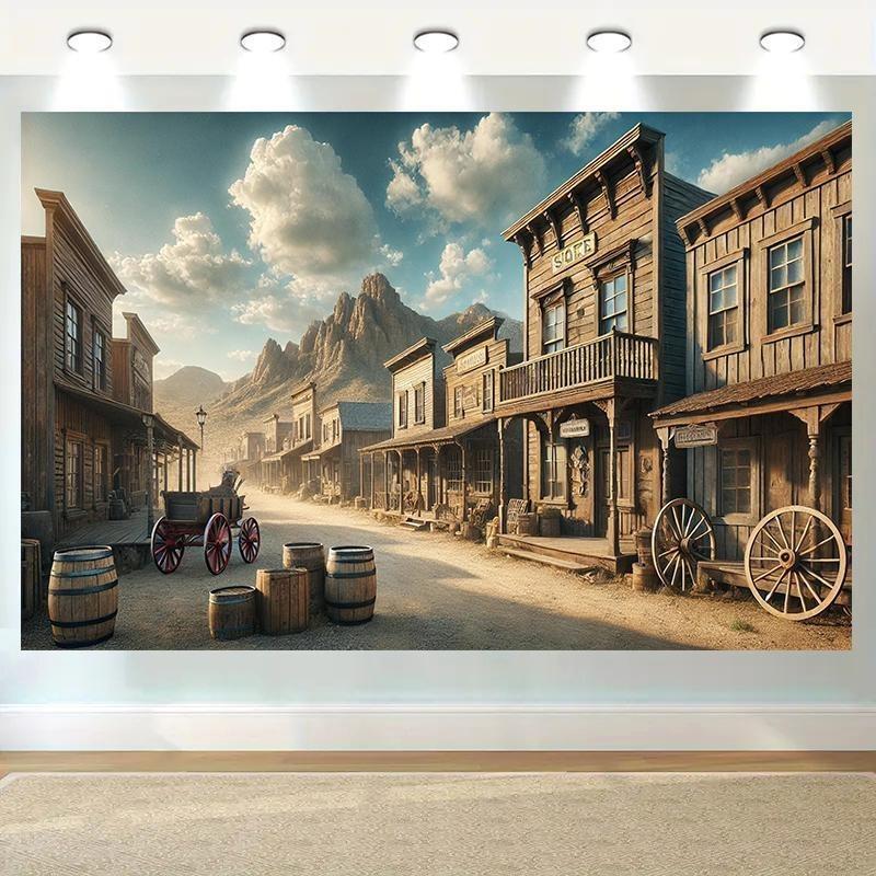 Tapestry z westernowym miasteczkiem z pogranicza: Przygodowy West Wall Dekoracja tło, sypialnia pokój dekoracja domu