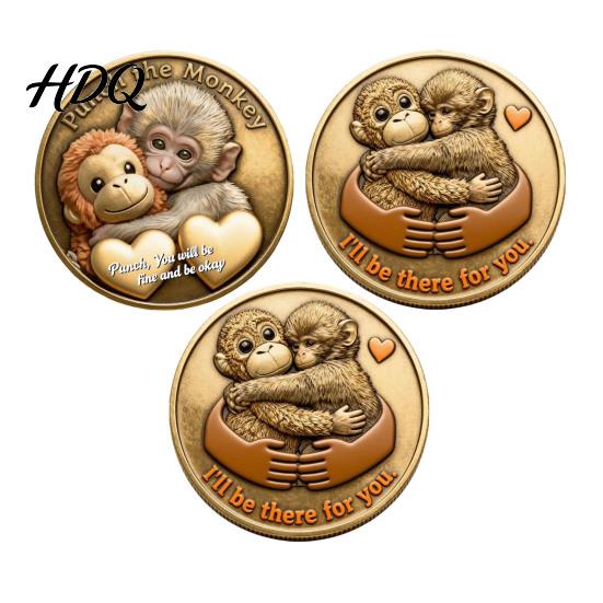 Recovery Gift Token Monkey Commemorative Coin Baby Hugging Plush Toy Challenge Motivational Display Double-Sided Collectible Animal Inspirational for
