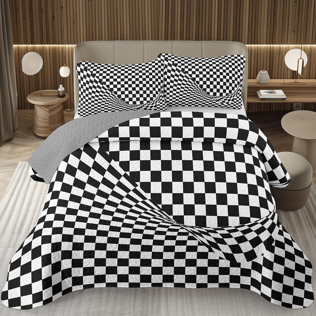 Grid Bedspread Black And White Checkered Bedding Set,Farmhouse Buffalo Plaid Coverlet Geometric Gingham Checkerboard Bed Cover
