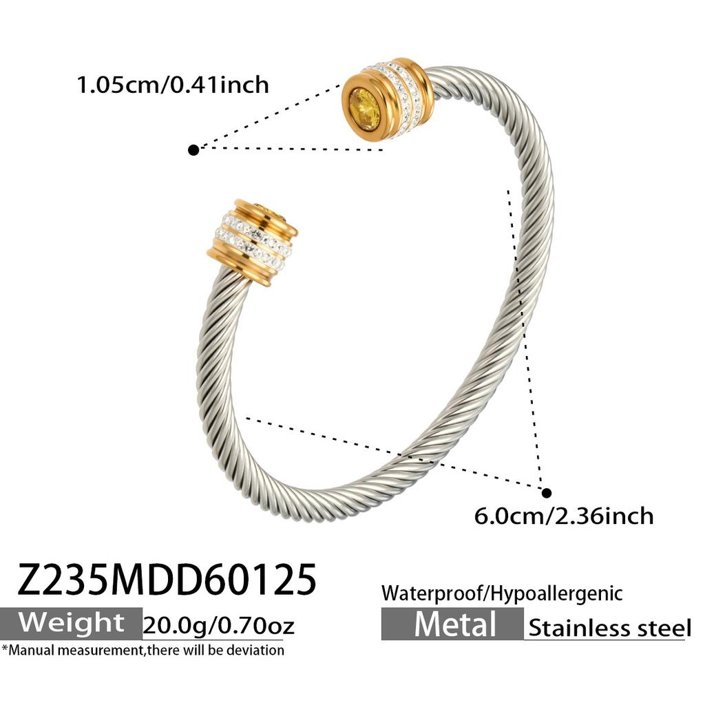 European and American fashion light luxury jewelry bracelet set with zirconia, stainless steel elastic open bangle