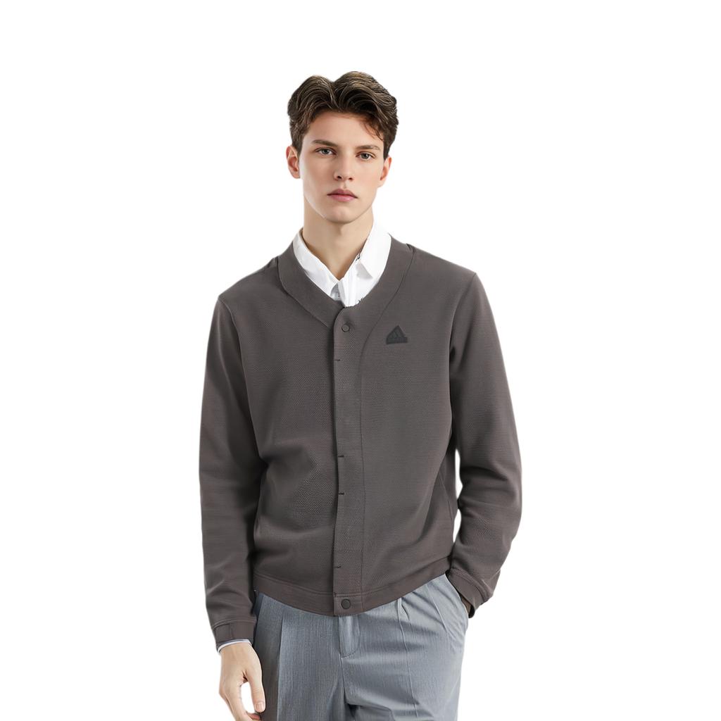 adidas Jaqueta Cardigã de Tricô Business Casual Masculina Tops Cinza Carvão JE8595