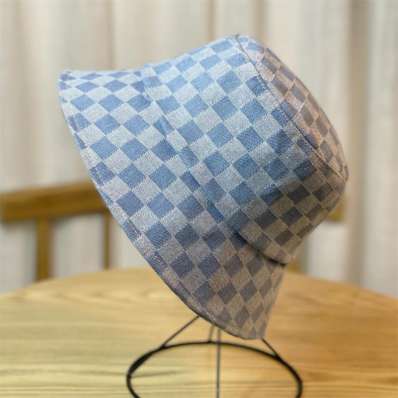 New Japanese Style Denim Fisherman Hat Women's Spring Autumn Plaid Grid Net Red Versatile Face-lifting Small Summer Bucket Basin Hat