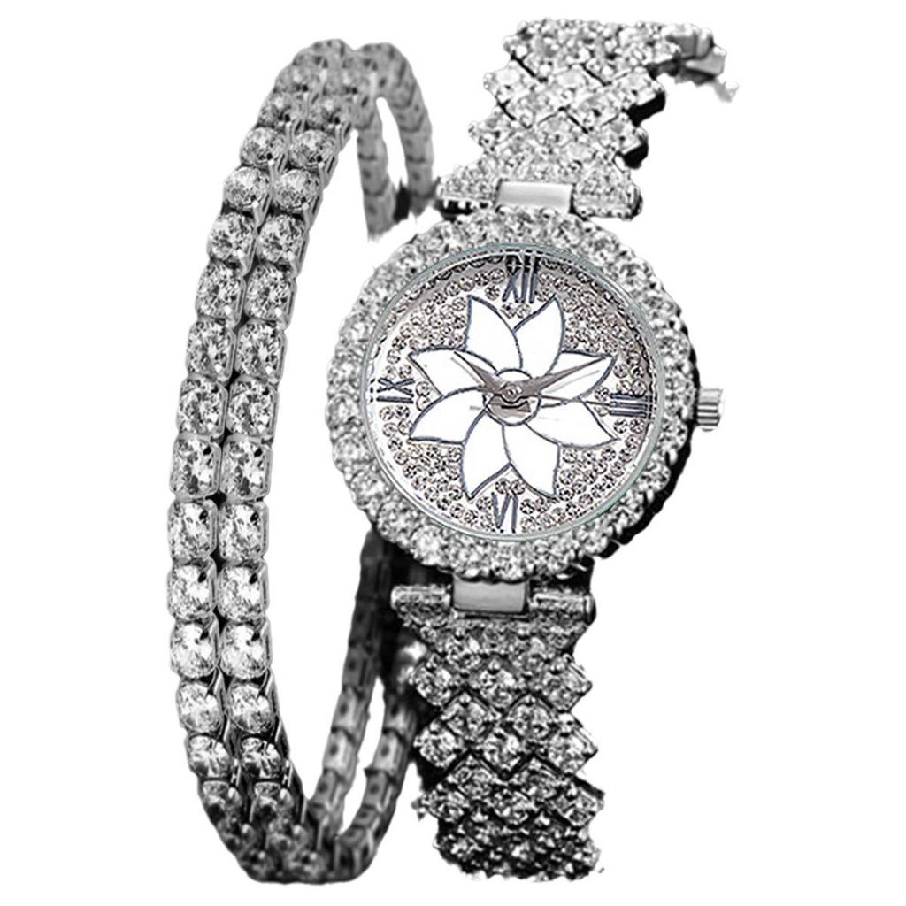 Women's Rhinestone Dial Quartz Watch & Starry Bracelet Gift Set: Simple & Stylish