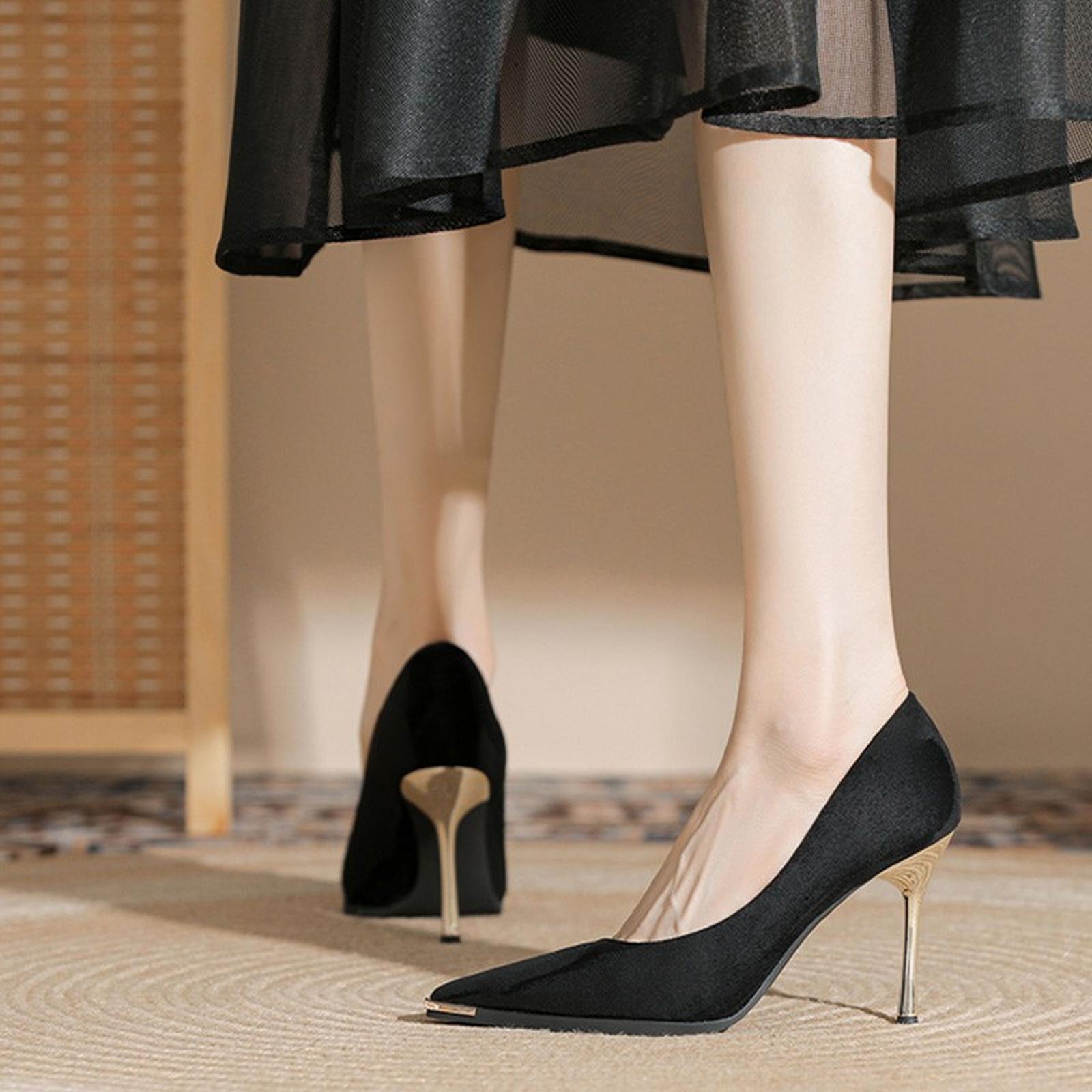 Women s Spring Black Suede Pointed Toe Stiletto Pumps 38