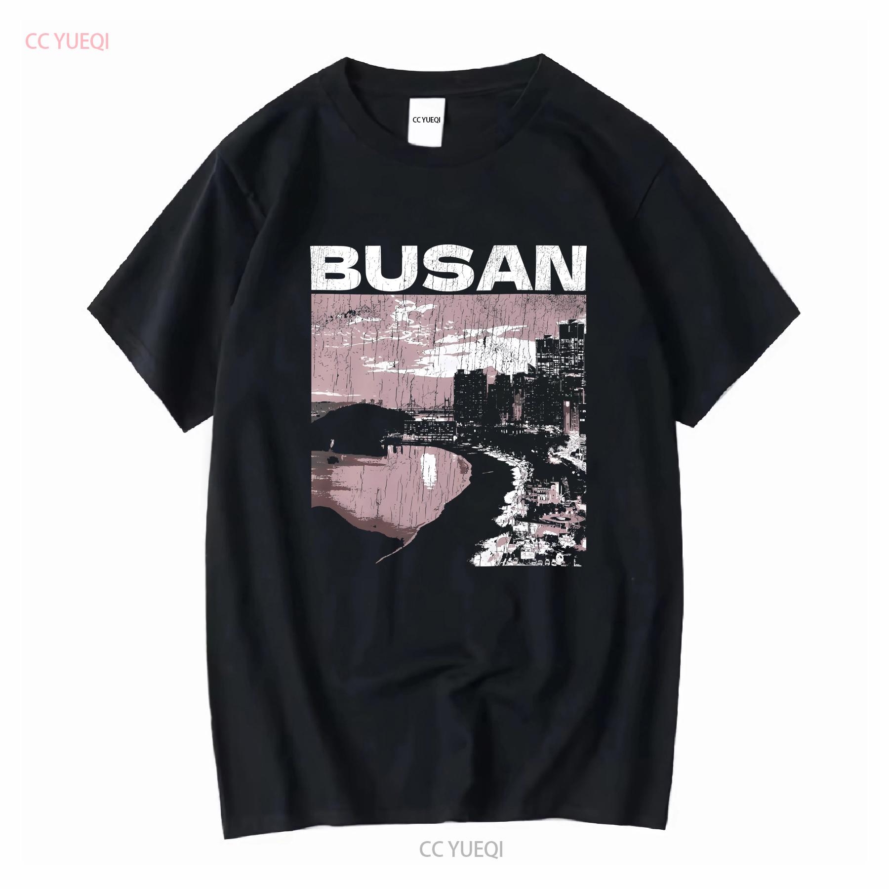 

Busan T Shirt Pigment Dyed Vintage Black Korea Korean Streetwear Kpop Merch South long or short sleeves vintage Washed 4XL
