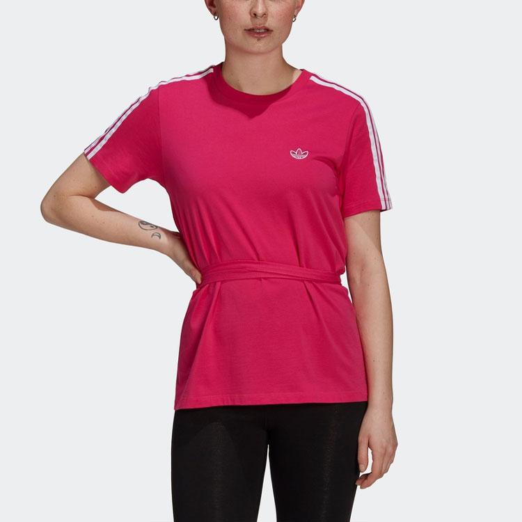 adidas Originals T Shirts Women's Magenta Crew Neck Moderate Straight Fit GN3172