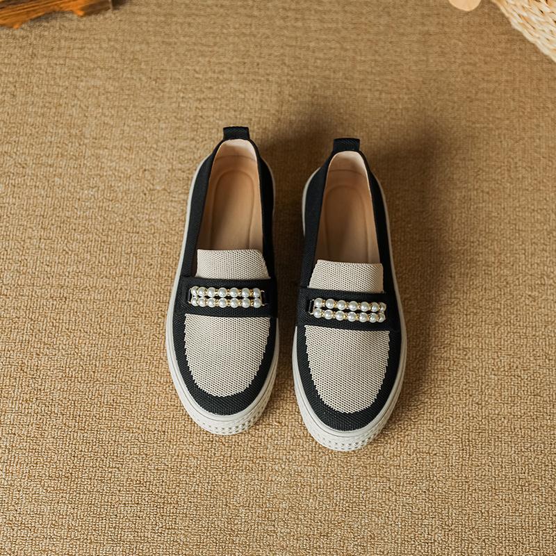 Fisherman Shoes Single Shoes Knitted Knitted Shoes Flying Knitted Flat Bottom Pearl One Pedal Women