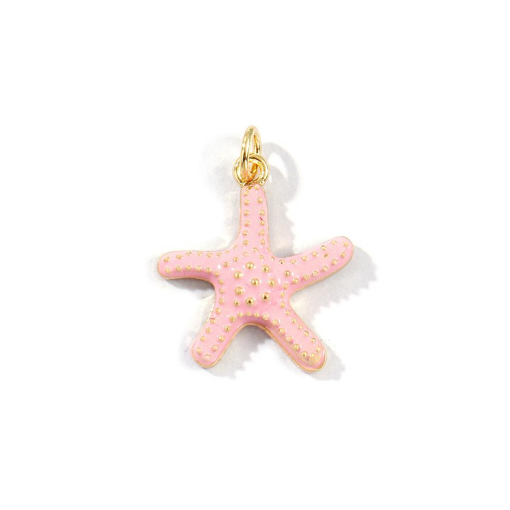 2 PCs Brass Ocean Jewelry Charms 18K Gold Plated Enamel Starfish Pendants For DIY Necklace Bracelet Jewelry Making 23mm X 18mm