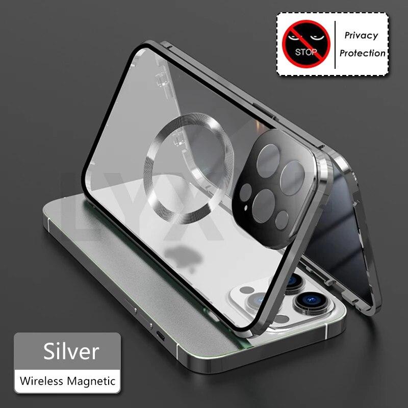 MagSafe Wireless Charging Anti-Peeping Privacy Case For iPhone 15 14 13 12 Pro Max Double Sided Glass Camera Lens Protect Cover