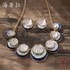 Color painting oil three-layer round cake earrings necklace set, fashionable and high-end women's banquet necklace