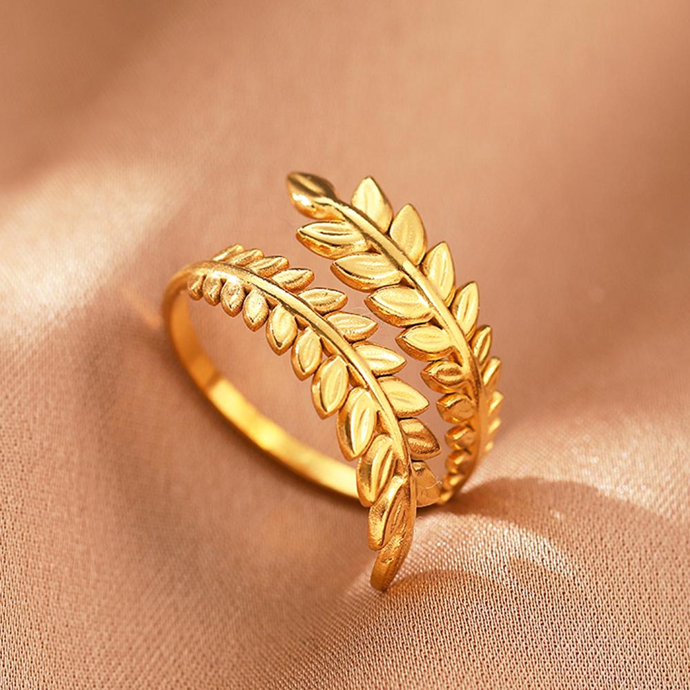 Stainless Steel Rings Vintage Plants Leaves Snake Exquisite Star Moon Adjustable Open Sweethearts Rings For Women Zircon Gifts