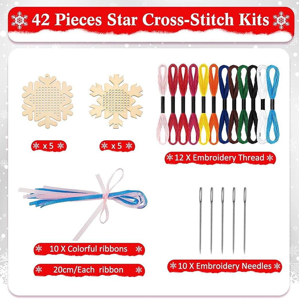 Cross Stitch Hanging Pendant Christmas DIY Needlework Art Pendant Kit Wooden Ornaments Making Kit for Home Xmas Tree Decor