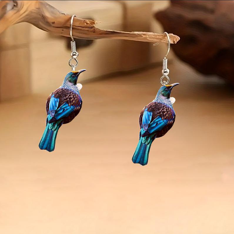 2024 Retro Spring Acrylic Bird Earrings - Colorful European & American Design