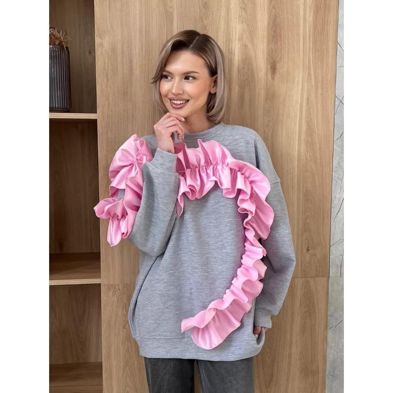 Женская осенне-зимняя повседневная свободная толстовка Love Lace Clash Color с круглым — фото 14