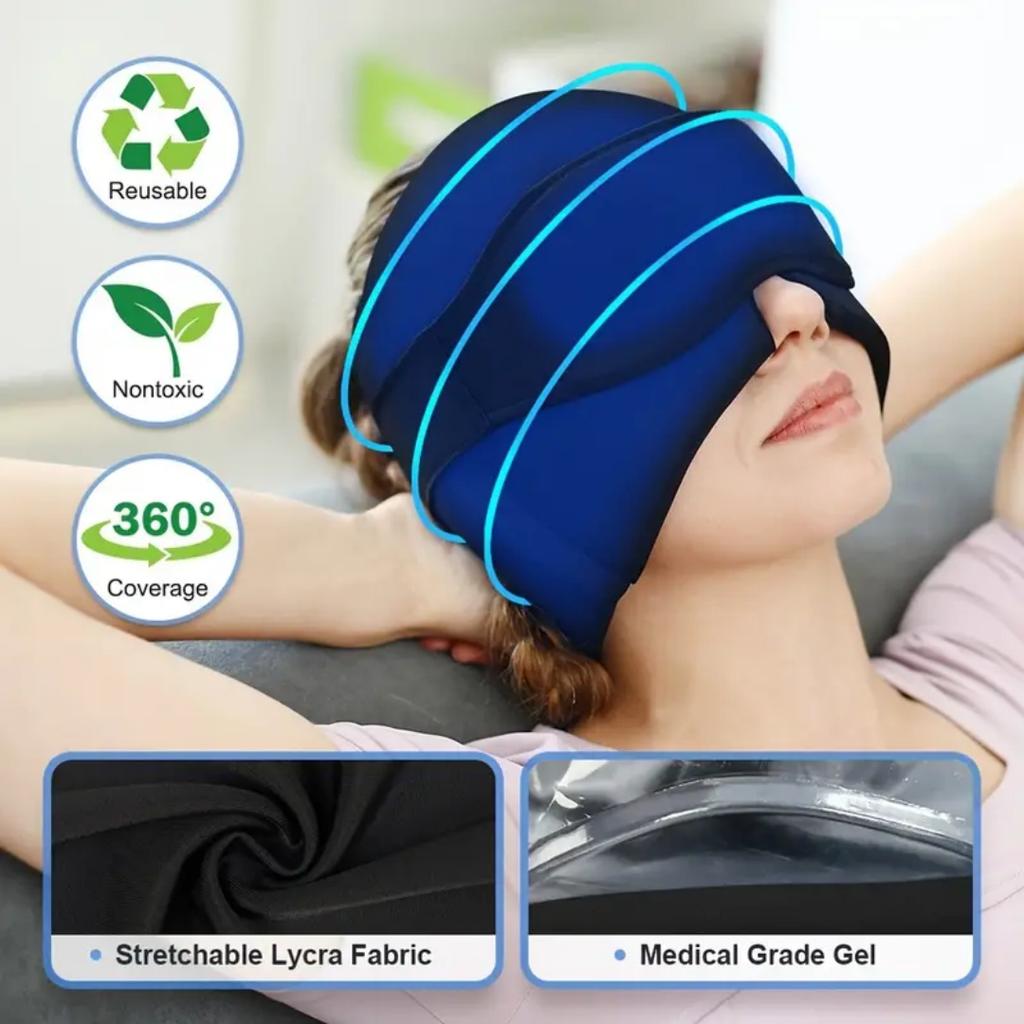 Two Piece Migraine Headache Relief Cap + Eye Mask, Migraine Headache Relief Hot And Cold Drunk Cap Ice Gel Cap 360° Fit
