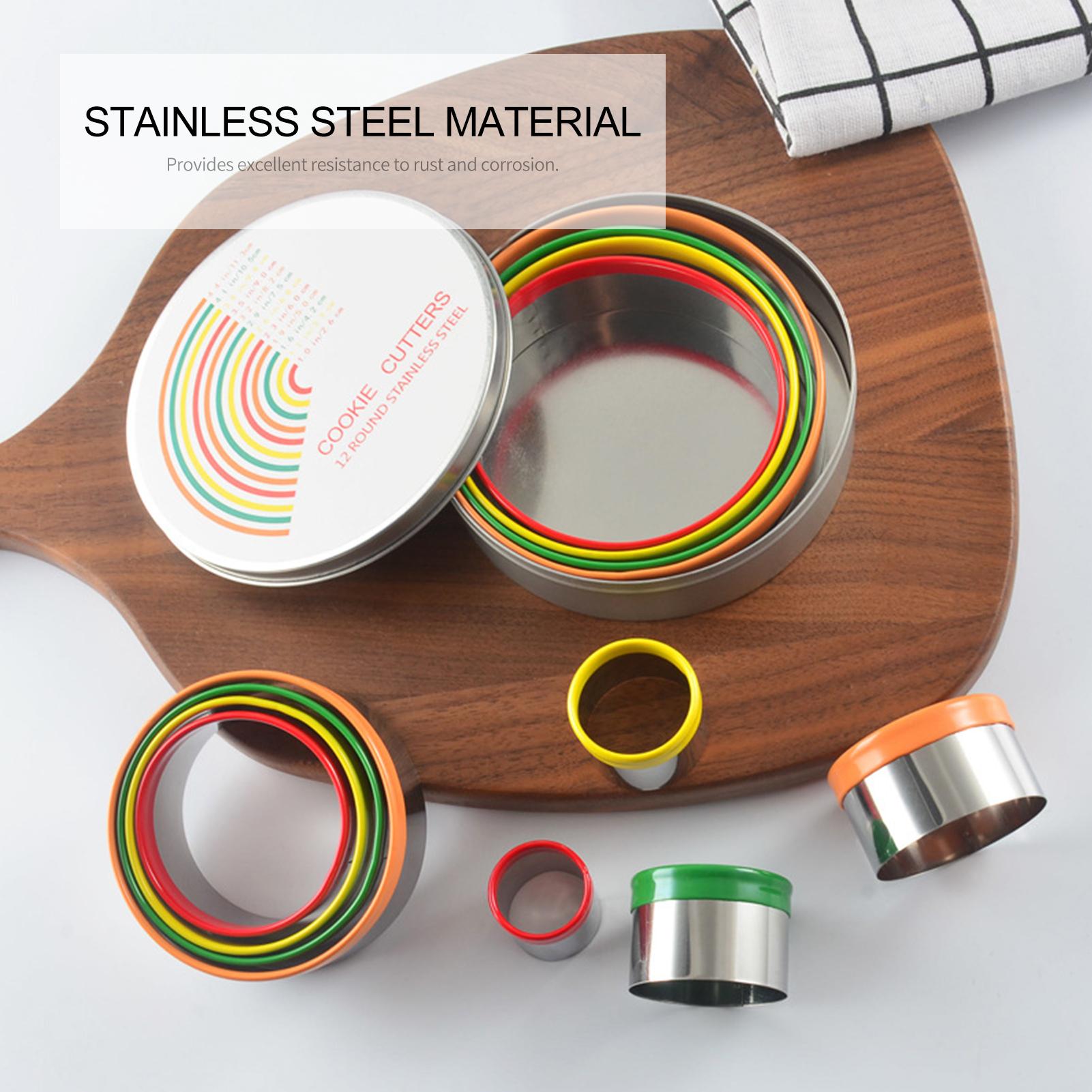 

12PCS Mousse Ring Set with Storage Box Christmas Cookies Pastry Cutters Mold Set Stainless Steel Different Size Round серебряный