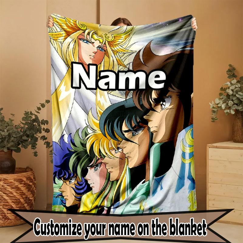 Custom Name Personalized Saint Seiya Print Blanket, Home Decor, Bedroom, Sofa, Camping, Couch, Gifts for Birthday Christmas