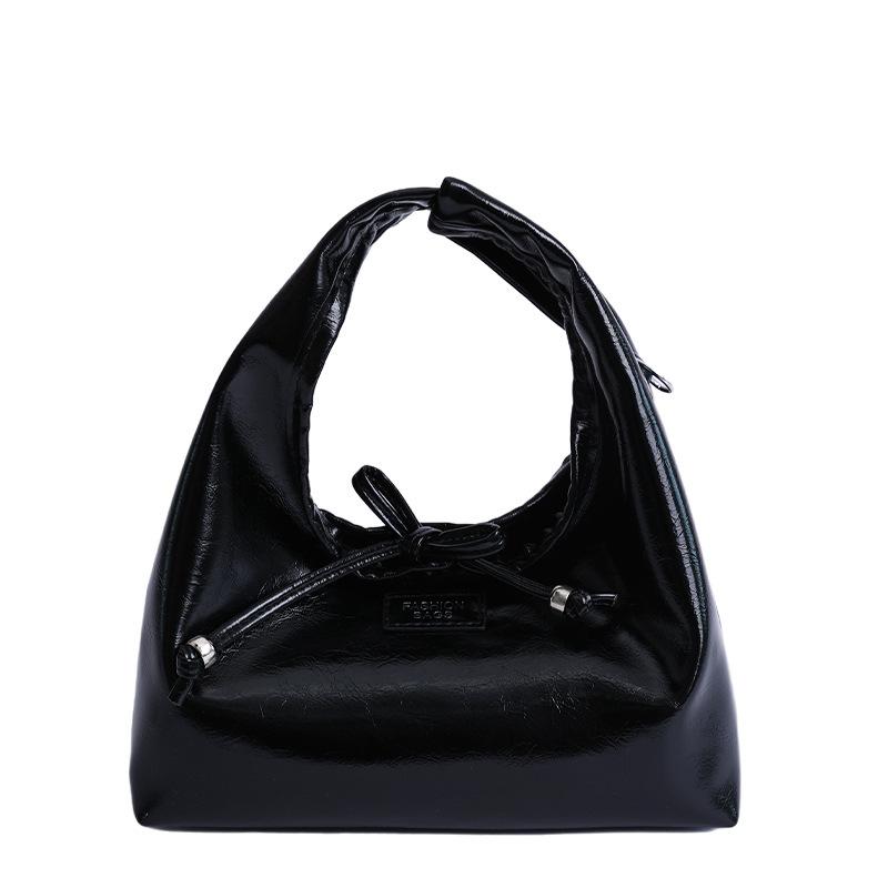 

Retro Bow Bag One Shoulder Crossbody Tote Bag Women s Hand Bag Oil Wax Skin Bucket Bag чорний