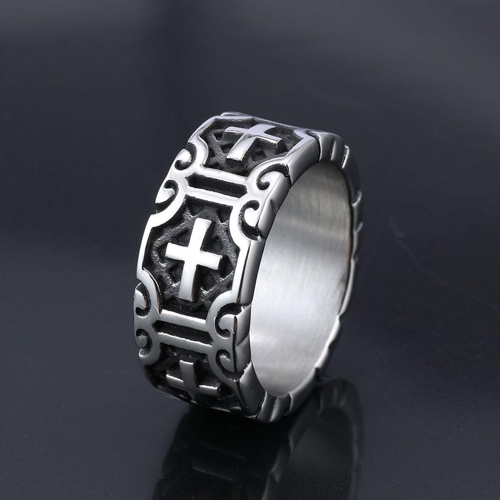 Stainless Steel Punk Style Cross Ring Unisex Gothic Jewelry