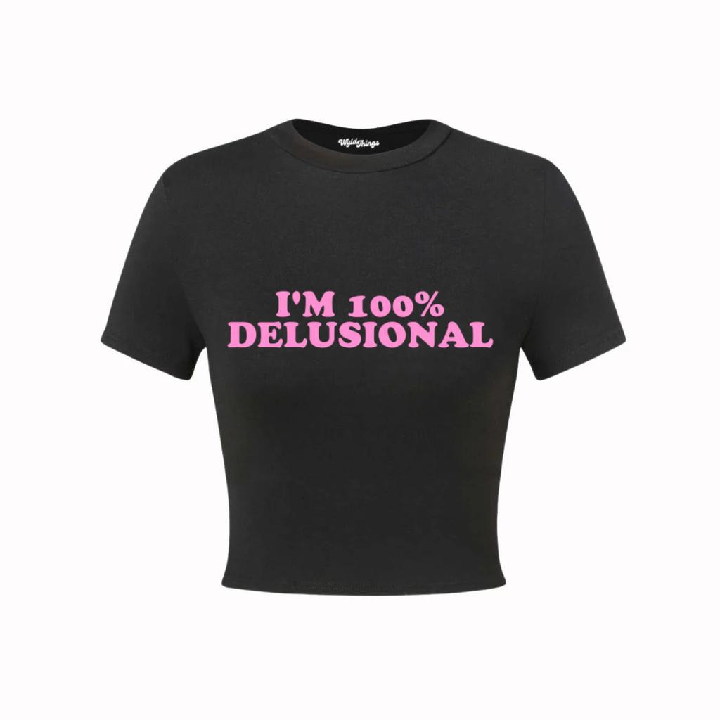 I Am% Delusional YK Baby Tee Cherrykitten Printed T-Shirt Short Sleeve Top