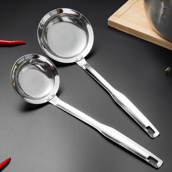 Stainless Steel Colander Strainer Spoon Fine Mesh Handle Oil Filter Food Strainer Kitchen Gadget for Soups Stews Fruits Vegetables