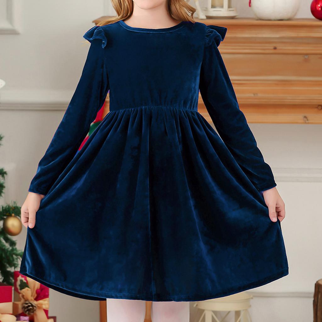 Children's Fashion Ruffled Long Sleeve  Sky Mesh Dress