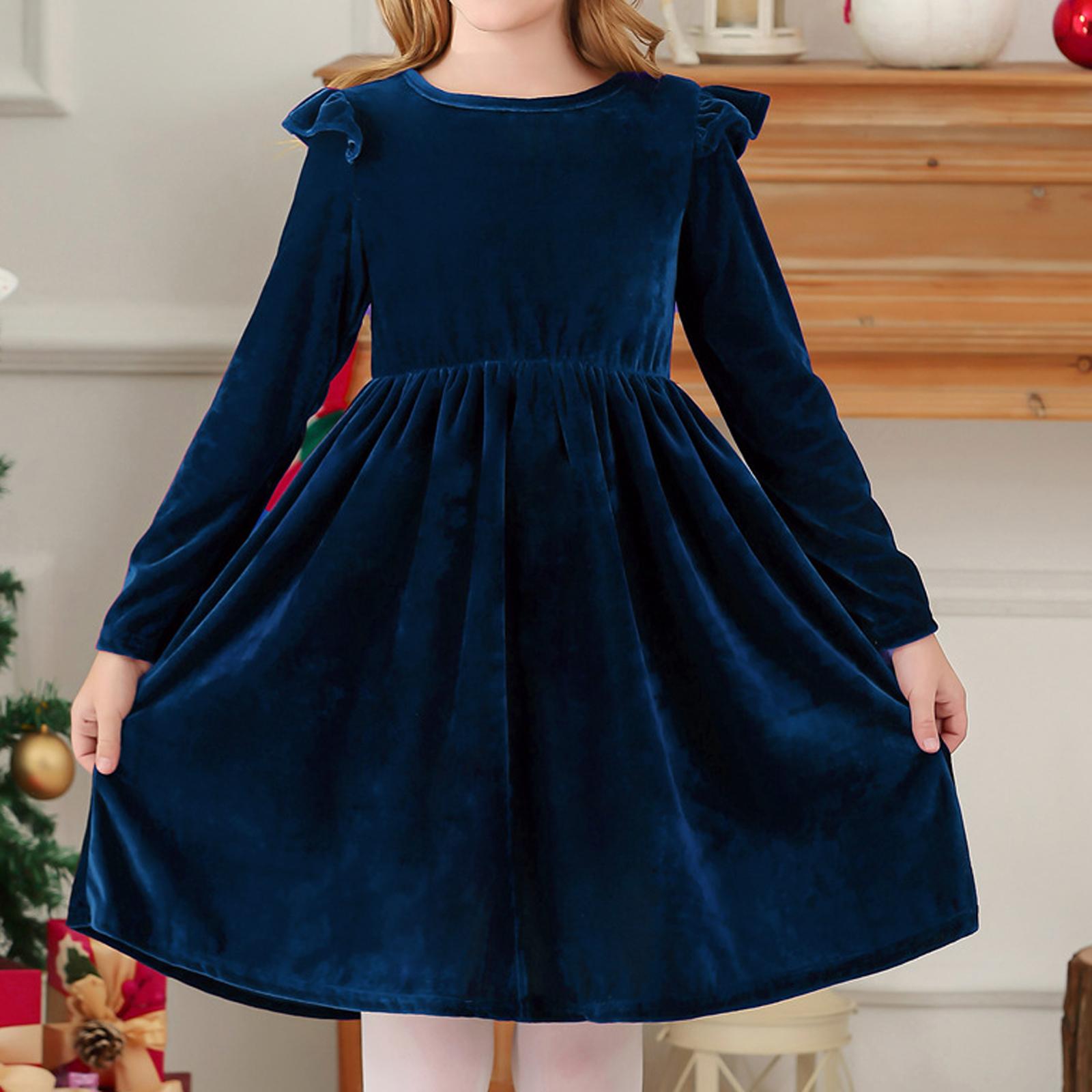 

Children s Fashion Ruffled Long Sleeve Sky Mesh Dress 130 тёмно-синий