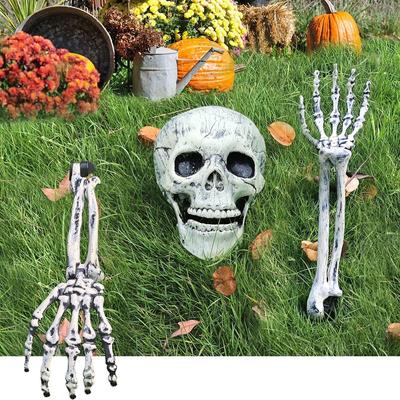 Halloween Skeleton Stakes Decorations, Realistic Halloween Skeleton Head and Arms with a Stake for Halloween Yard Scary Skeleton Halloween Decor