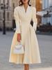 Abito Midi A-line da Donna con Scollo a V, Maniche Lunghe e Cintura
