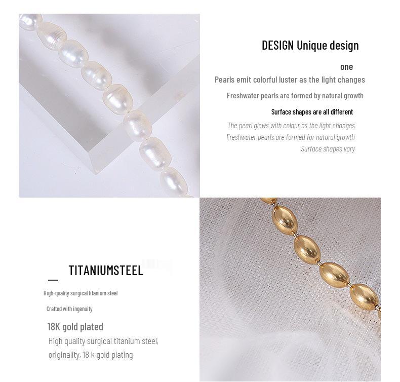 French-Style Retro Necklace: Oval Bead & Choker Spliced, 18k Gold Titanium Steel with Freshwater Pearls for Women
