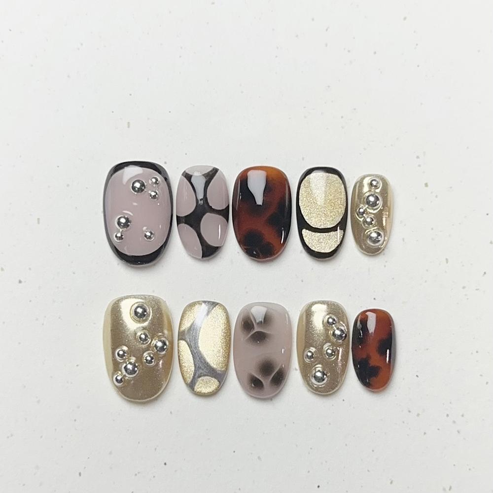 Handmade Cat Eye Short Square Oval Press On Nails With Bowknot Pearl Diamond Flower Star Decor Detachable Full Cover