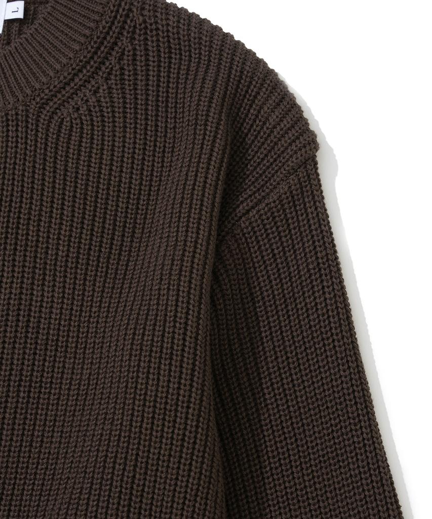 KNITTED Cotton Henley Neck Waffle Knit Brown