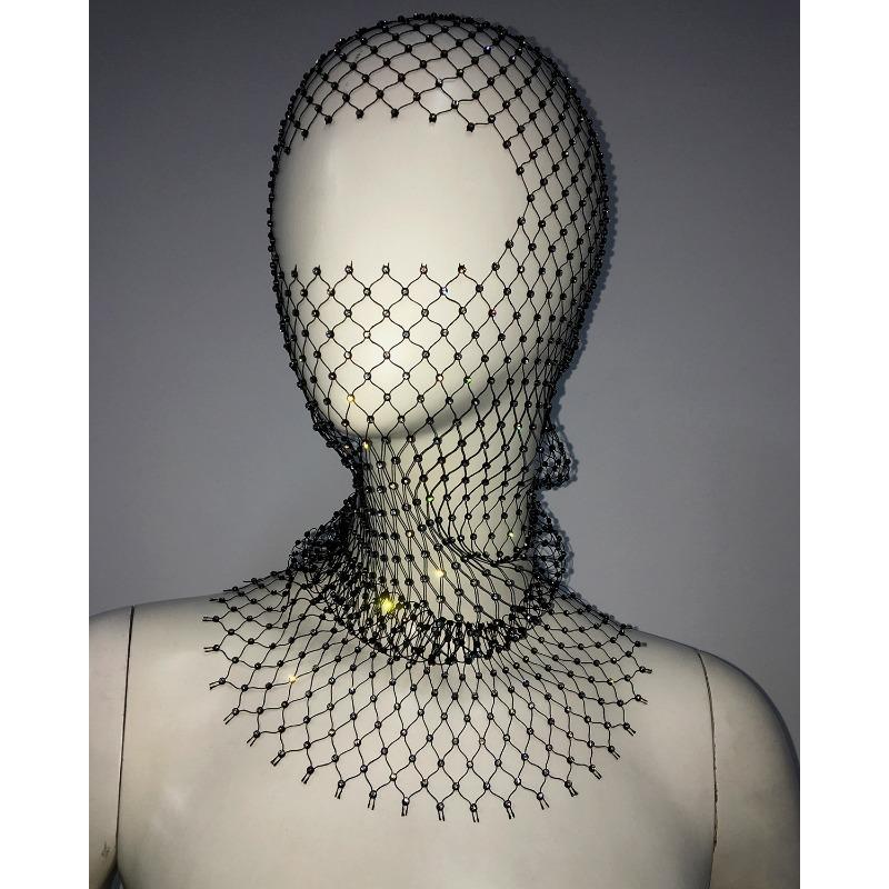 Meier Rhinestone fishnet headband - trendy holiday carnival sparkling diamond face mask - performance hat One size fits all чёрный