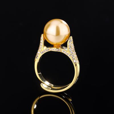 Jewelry Copper Platinum Plated Row Ring Pearl Temperament Simple Women'S Ring 12Mm