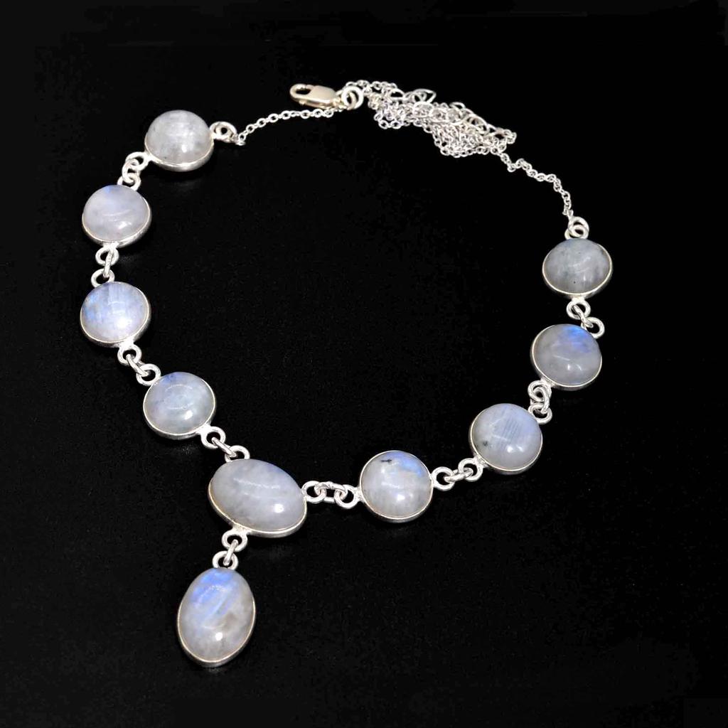 Moonstone 925 Sterling Silver Necklace, Gemstone Oval Handmade Necklace Gift For Her Mom, Anniversary Gift